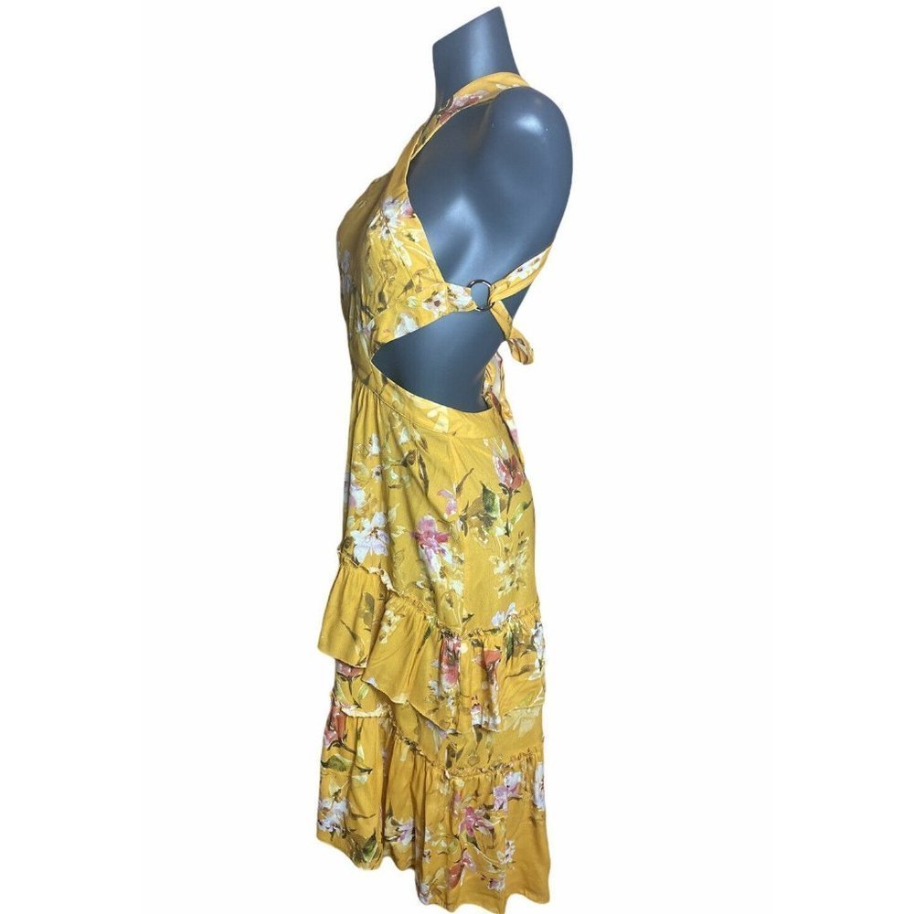 BLUE LIFE Dress Open Back Cut Out Tie Back Floral